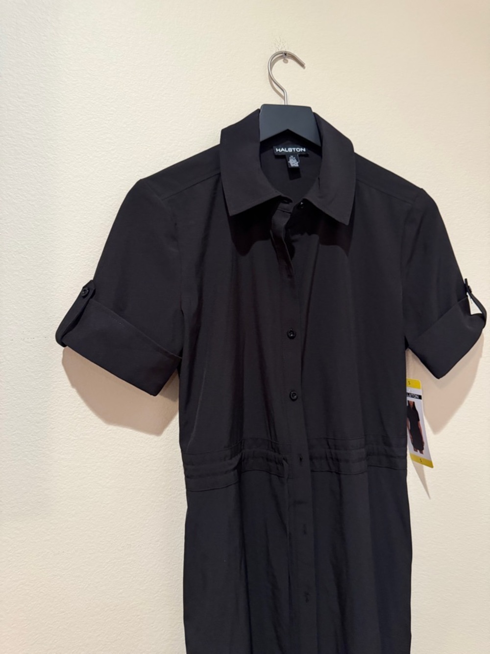 NWT Halston Heritage Black Button-Front Midi Shirt Dress - Picture 2 of 13